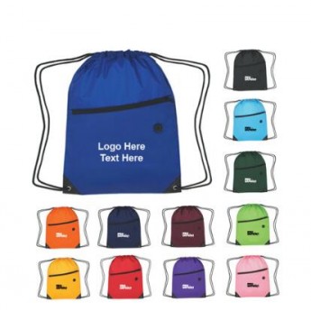 Personalized Sports Pack Front Zipper Polyester Drawstring Bags